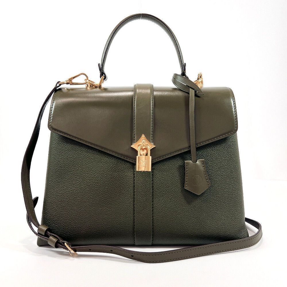 Louis Vuitton Olive Green Top Handle Shoulder Bag with Gold Hardware